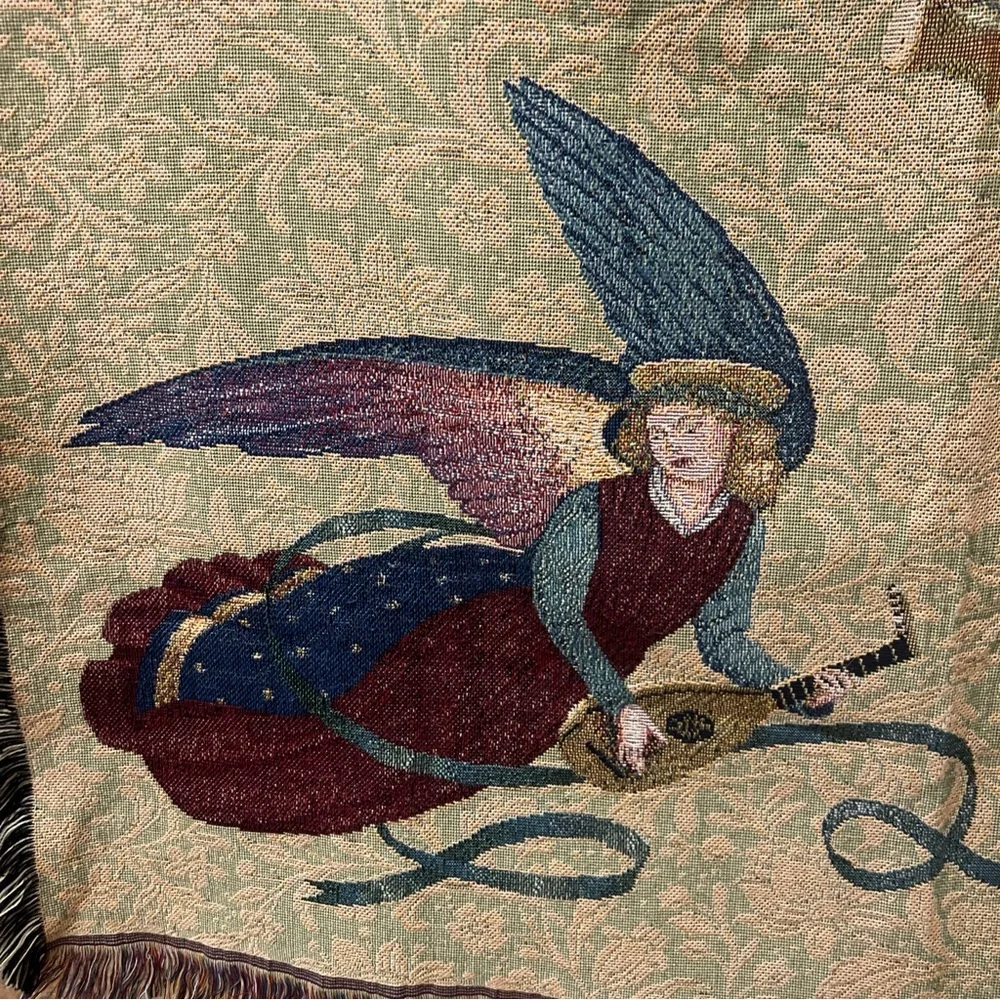 VINTAGE 80’s Mary Engelbreit Angelic Holiday Throw Blanket